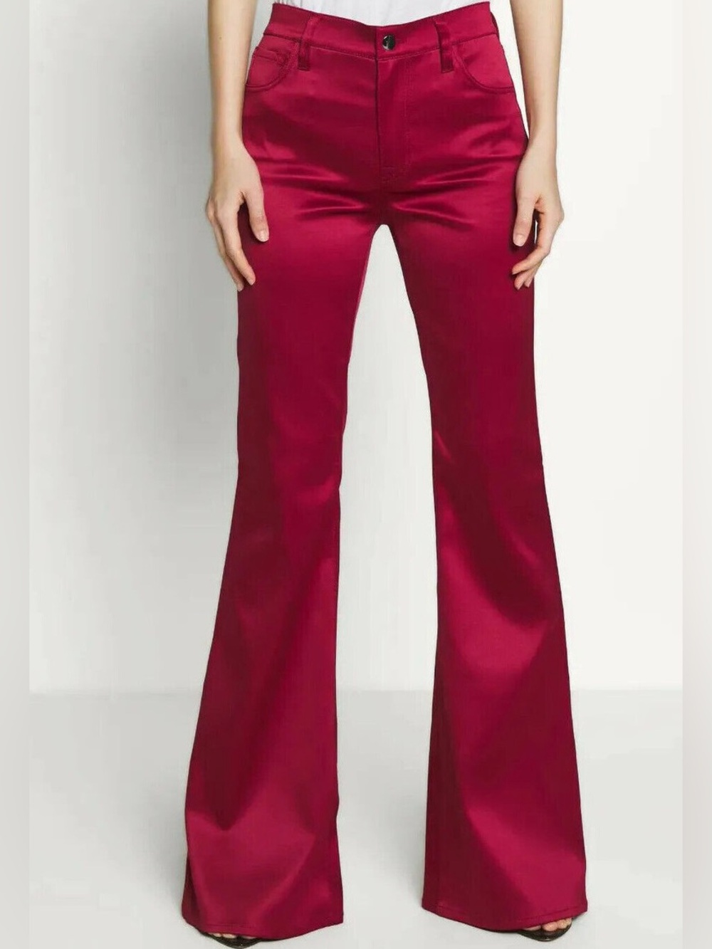 J Brand dark, red satin jeans, style pants.